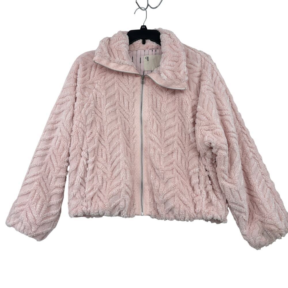 Pilcro Textured Jacket Size L Light Pink Full Zip Teddy Plush Fully Lined